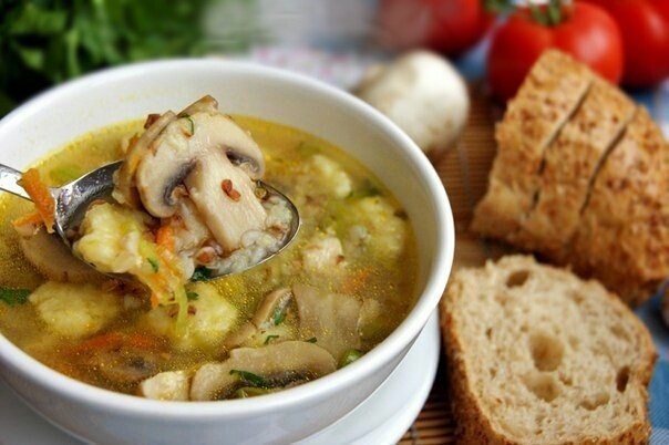 Гречневый суп с грибами и картофельными клёцками! 