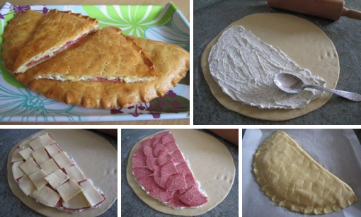 Пирог с творогом, сыром и салями «Кальцоне» 